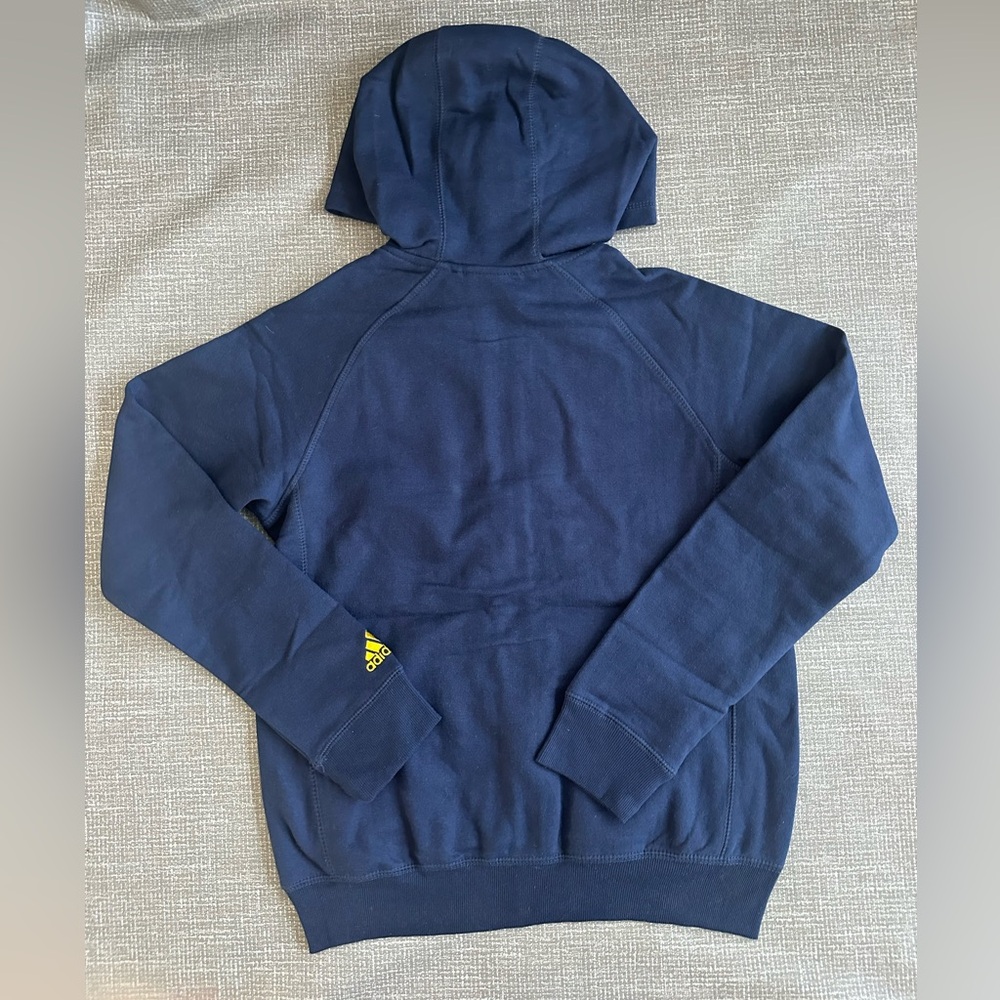 Adidas Kids Full Zip Hoodie Navy Yellow Logo Sweatshirt New With Tags - Picture 2 of 11